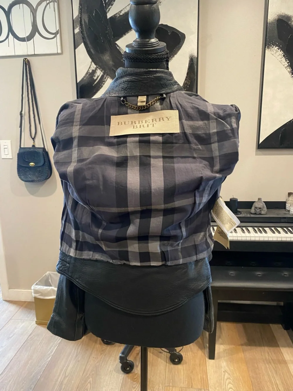 Burberry Black Leather Double-Breasted Moto Jacket with Gold Hardware - Picture 3 of 4